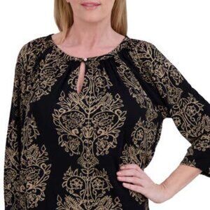 Lucky Brand Tunic Plus L Black Floral Viscose Boho Casual Lightweight Relaxed